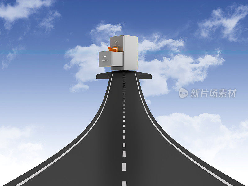 道路箭头与档案天空- 3D渲染